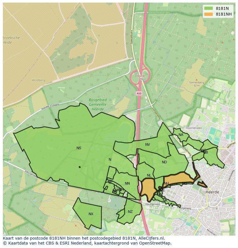 Afbeelding van het postcodegebied 8181 NH op de kaart.