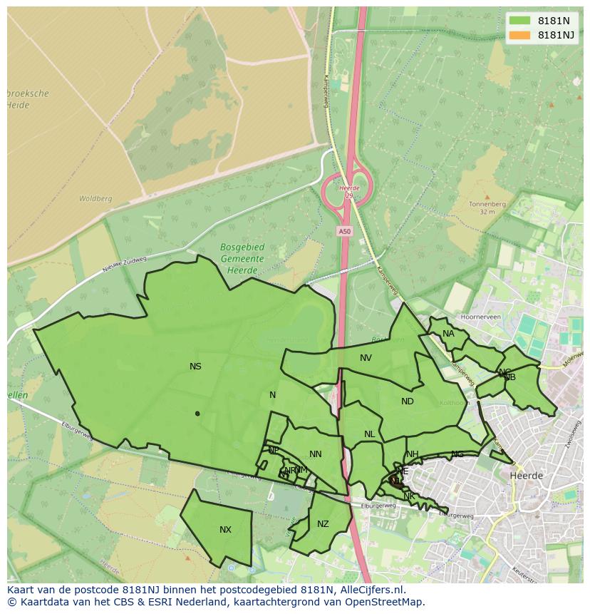 Afbeelding van het postcodegebied 8181 NJ op de kaart.