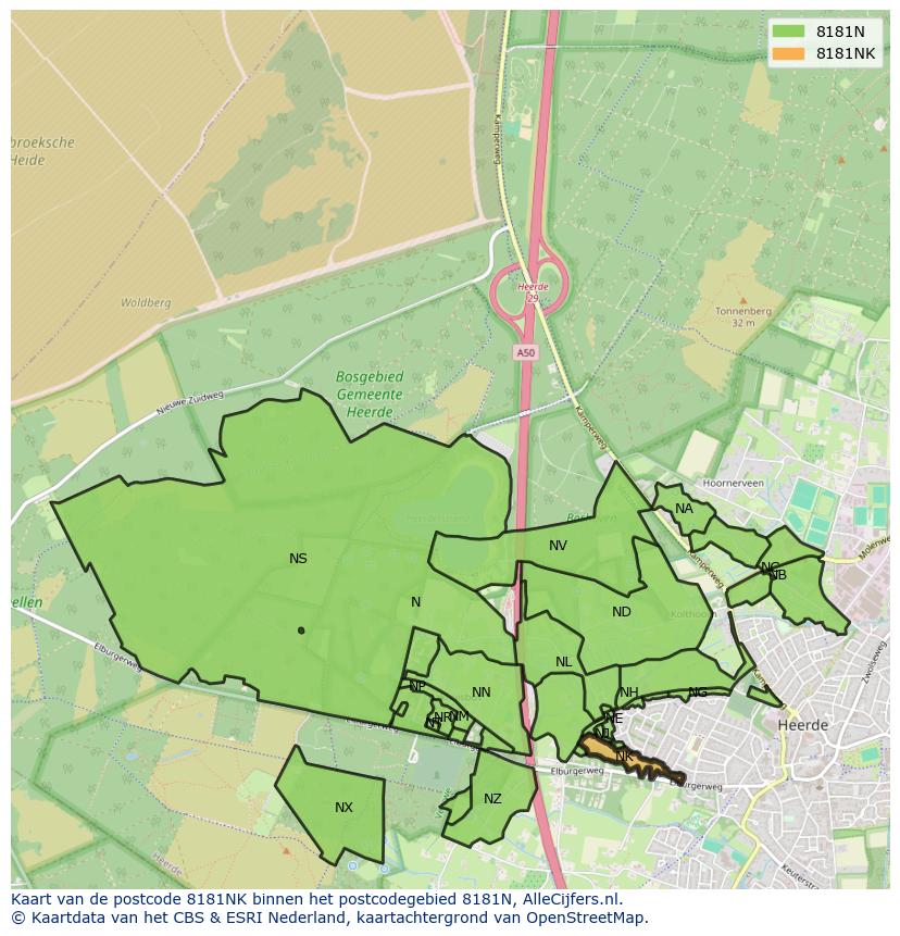 Afbeelding van het postcodegebied 8181 NK op de kaart.