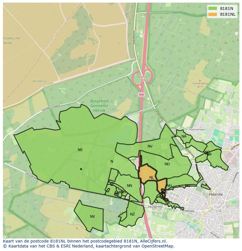 Afbeelding van het postcodegebied 8181 NL op de kaart.