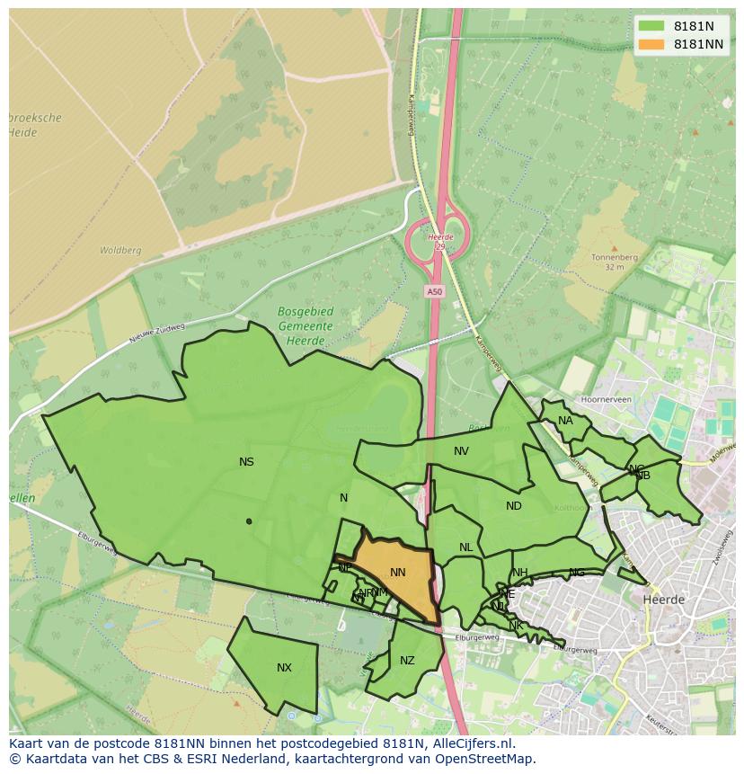 Afbeelding van het postcodegebied 8181 NN op de kaart.