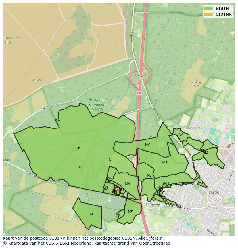Afbeelding van het postcodegebied 8181 NR op de kaart.