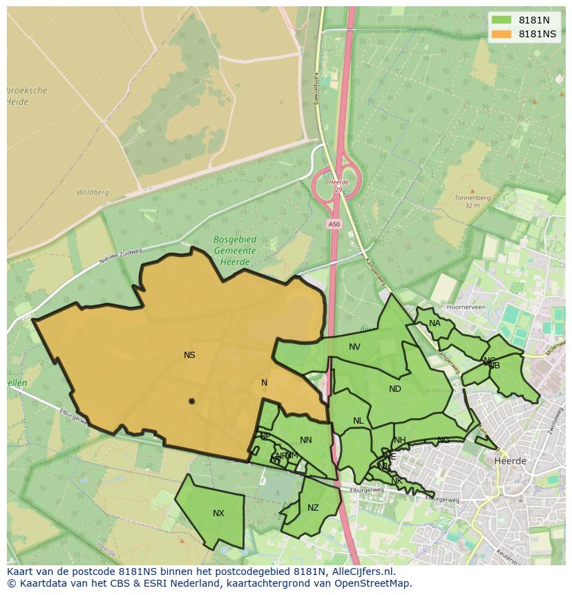 Afbeelding van het postcodegebied 8181 NS op de kaart.