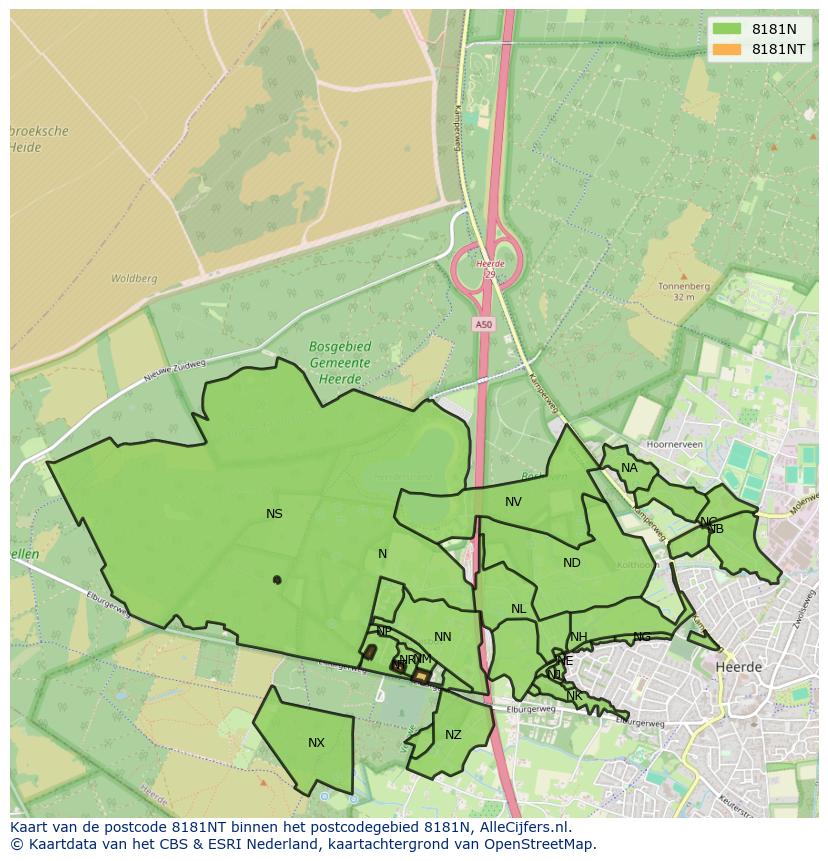 Afbeelding van het postcodegebied 8181 NT op de kaart.