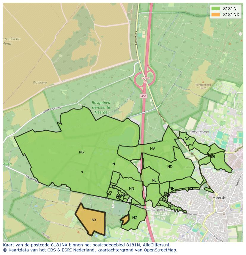 Afbeelding van het postcodegebied 8181 NX op de kaart.