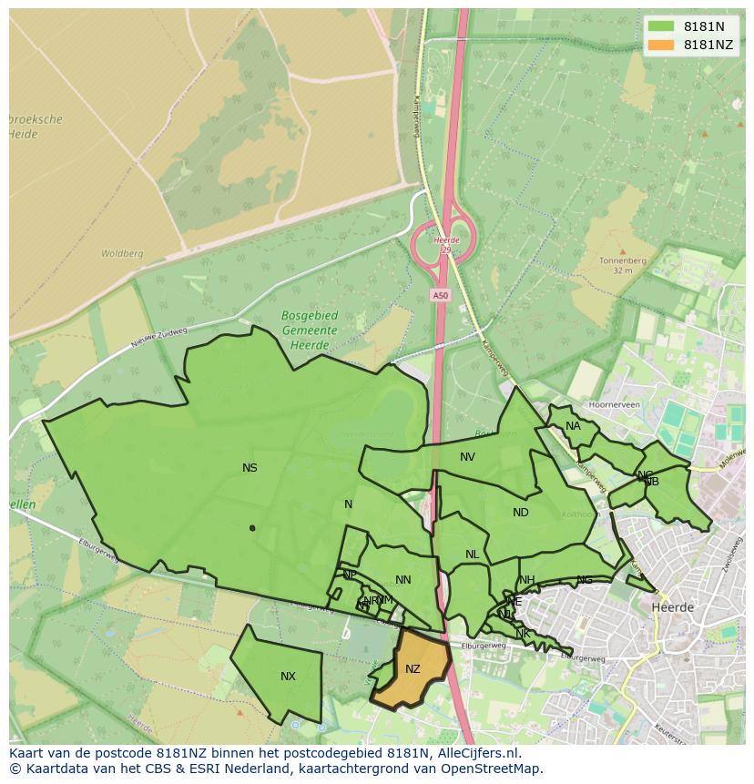 Afbeelding van het postcodegebied 8181 NZ op de kaart.