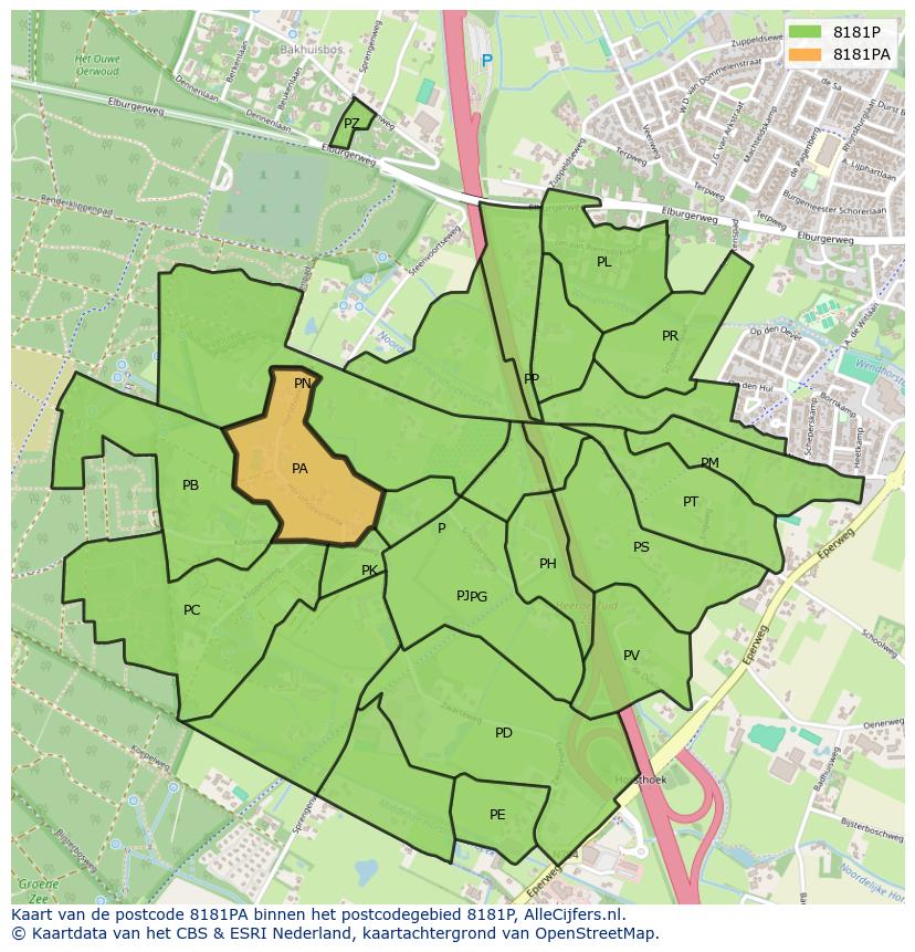 Afbeelding van het postcodegebied 8181 PA op de kaart.