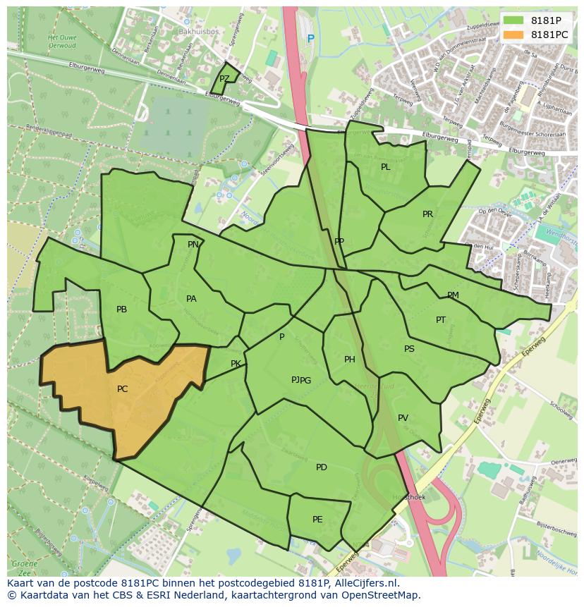 Afbeelding van het postcodegebied 8181 PC op de kaart.