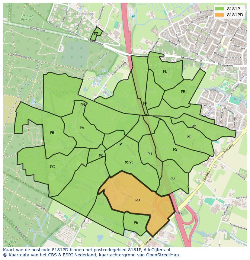 Afbeelding van het postcodegebied 8181 PD op de kaart.