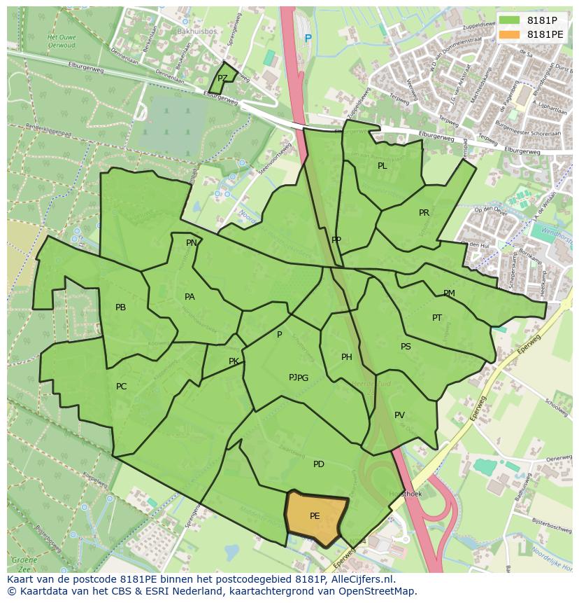 Afbeelding van het postcodegebied 8181 PE op de kaart.