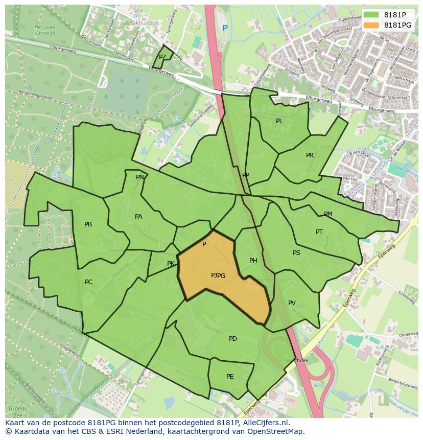 Afbeelding van het postcodegebied 8181 PG op de kaart.