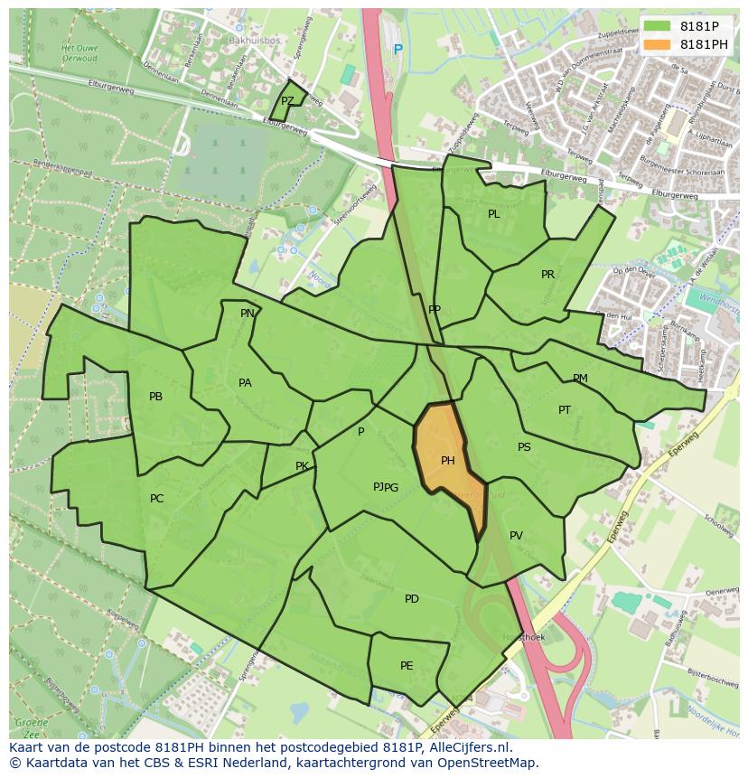 Afbeelding van het postcodegebied 8181 PH op de kaart.