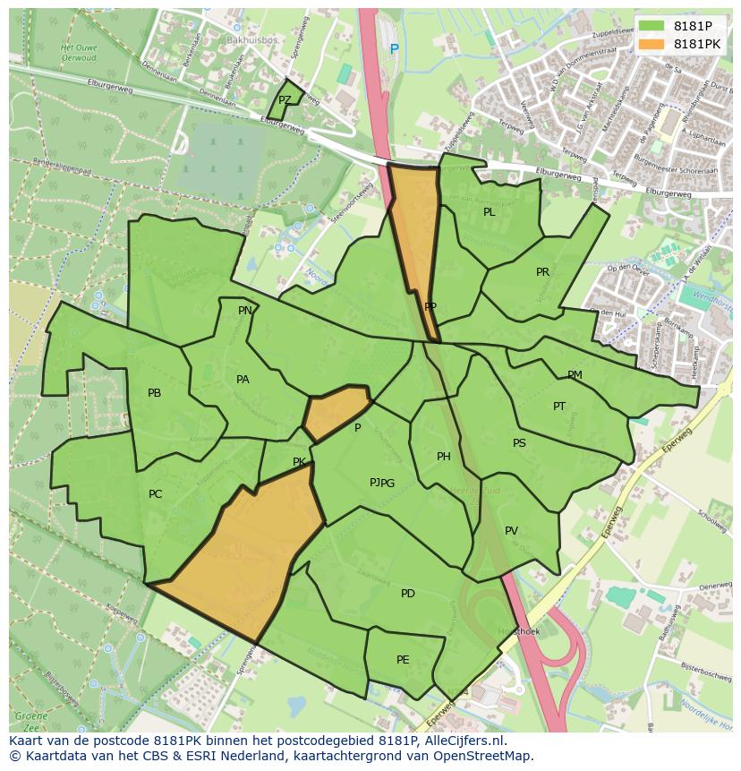 Afbeelding van het postcodegebied 8181 PK op de kaart.