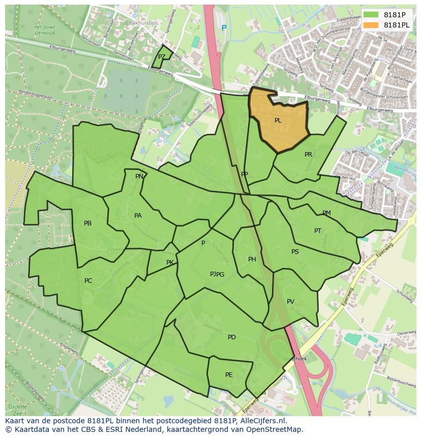Afbeelding van het postcodegebied 8181 PL op de kaart.