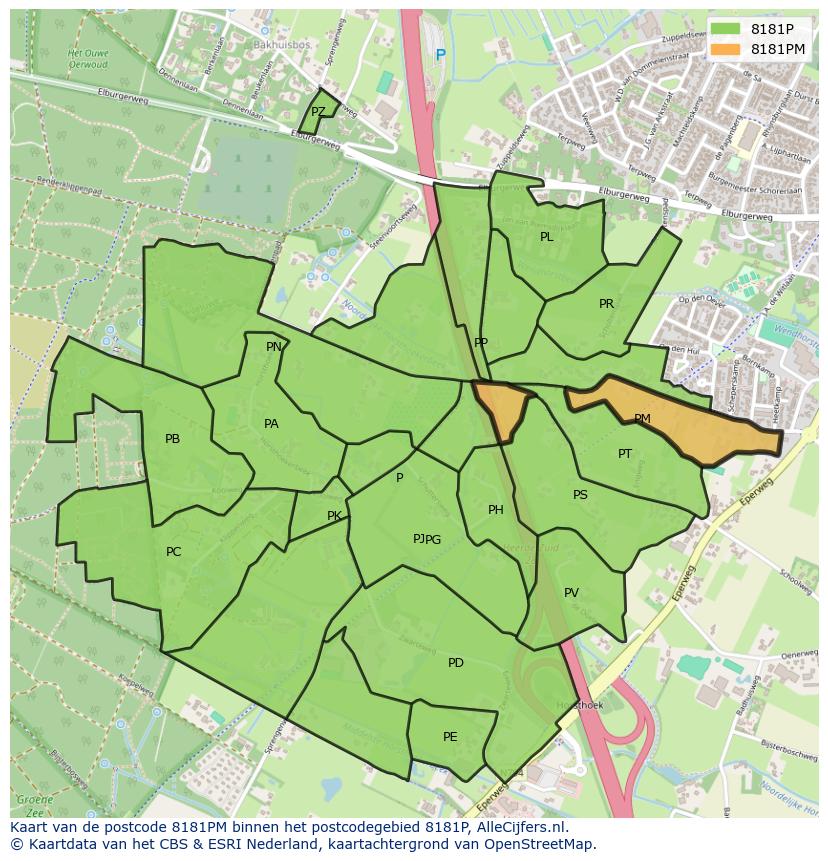 Afbeelding van het postcodegebied 8181 PM op de kaart.