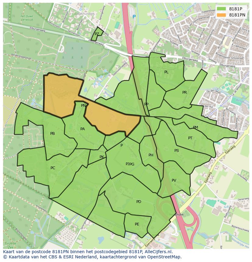 Afbeelding van het postcodegebied 8181 PN op de kaart.