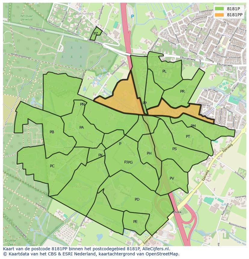 Afbeelding van het postcodegebied 8181 PP op de kaart.