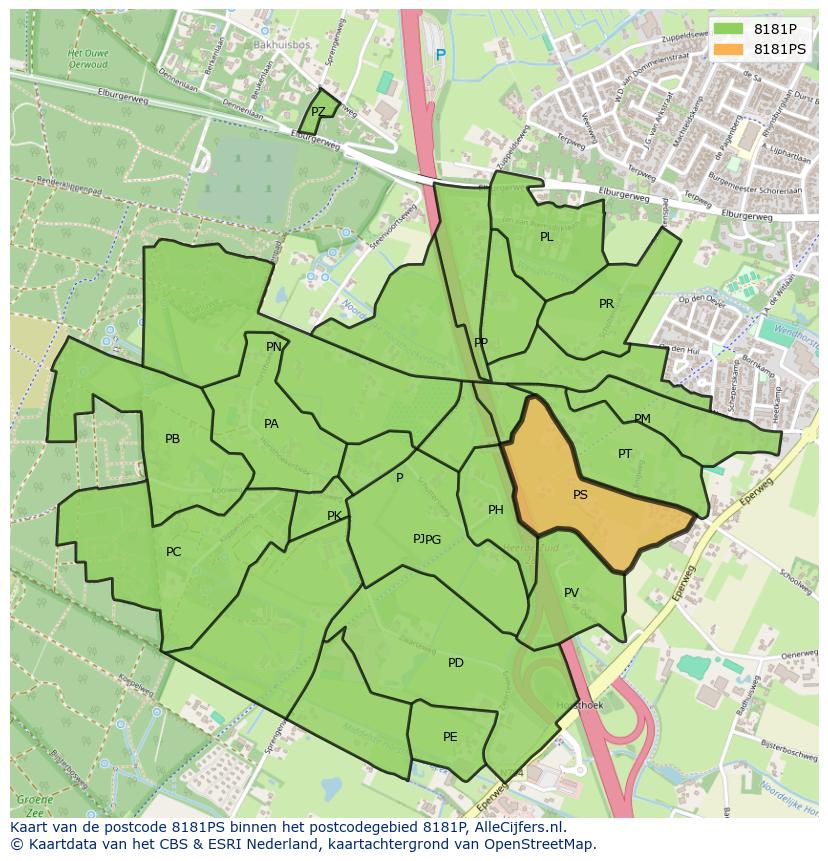 Afbeelding van het postcodegebied 8181 PS op de kaart.