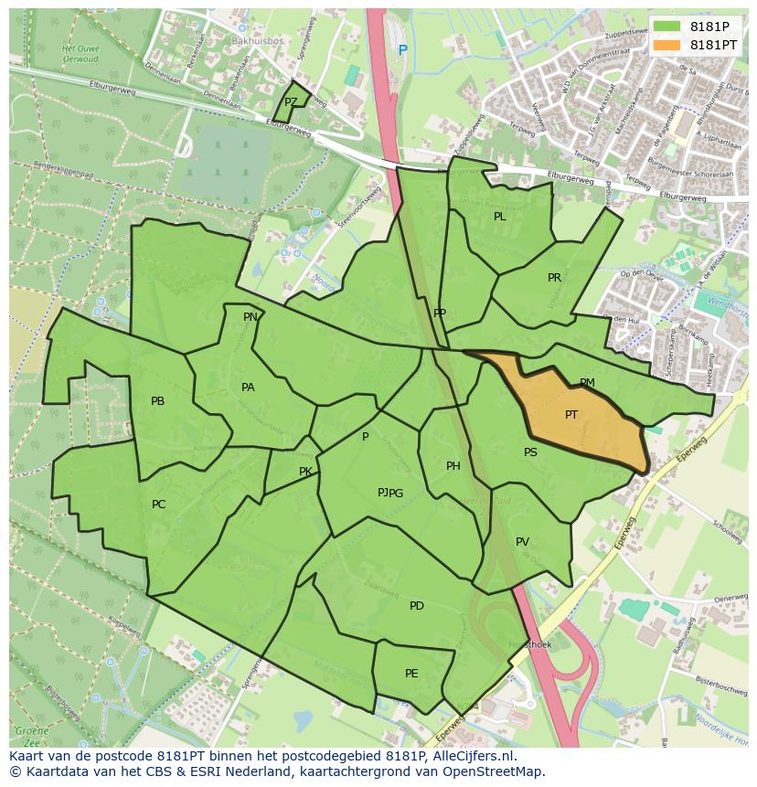 Afbeelding van het postcodegebied 8181 PT op de kaart.