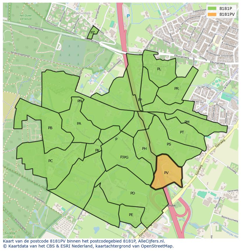 Afbeelding van het postcodegebied 8181 PV op de kaart.