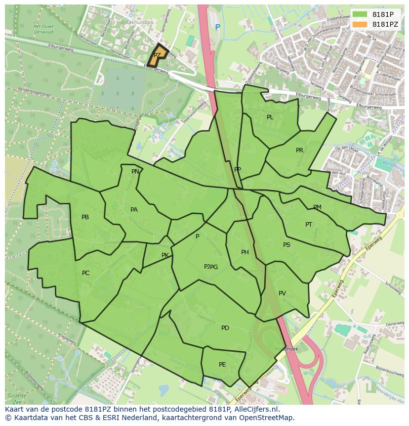Afbeelding van het postcodegebied 8181 PZ op de kaart.