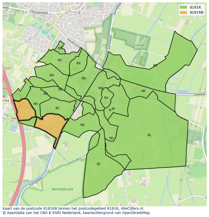 Afbeelding van het postcodegebied 8181 RB op de kaart.