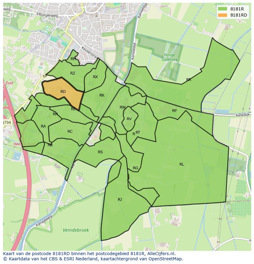 Afbeelding van het postcodegebied 8181 RD op de kaart.