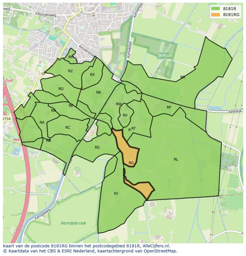 Afbeelding van het postcodegebied 8181 RG op de kaart.