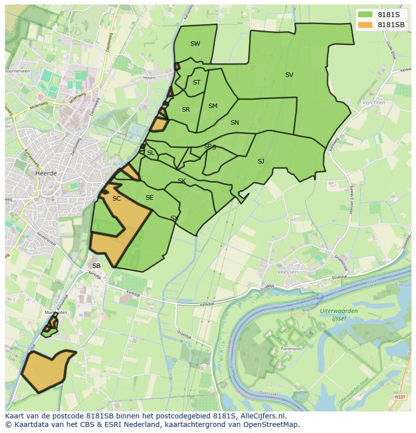 Afbeelding van het postcodegebied 8181 SB op de kaart.