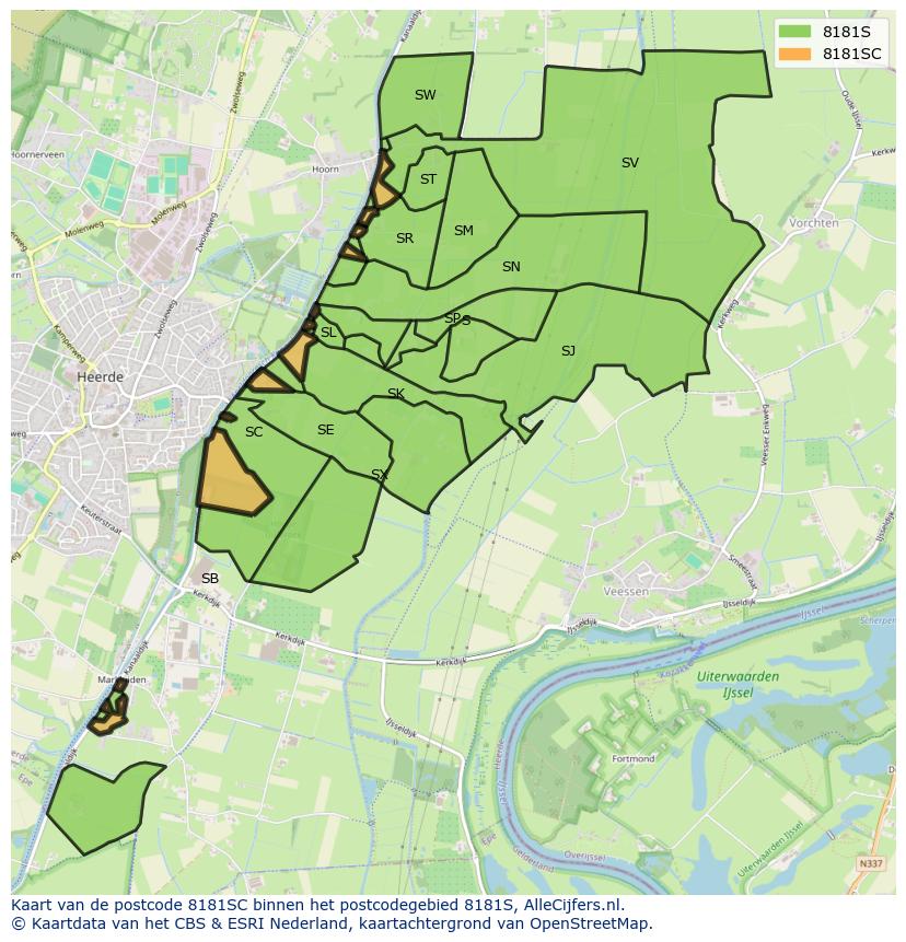 Afbeelding van het postcodegebied 8181 SC op de kaart.