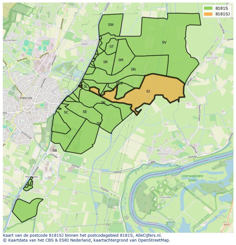 Afbeelding van het postcodegebied 8181 SJ op de kaart.