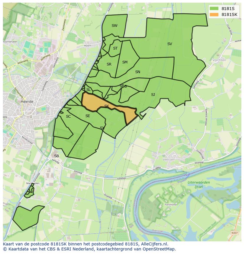 Afbeelding van het postcodegebied 8181 SK op de kaart.