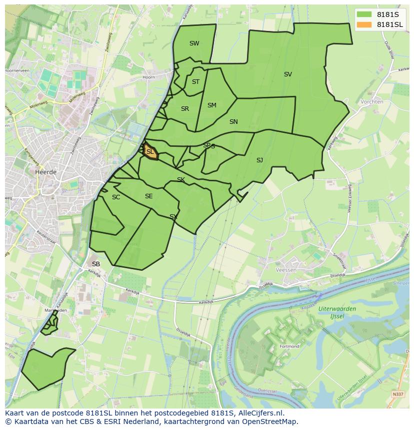Afbeelding van het postcodegebied 8181 SL op de kaart.
