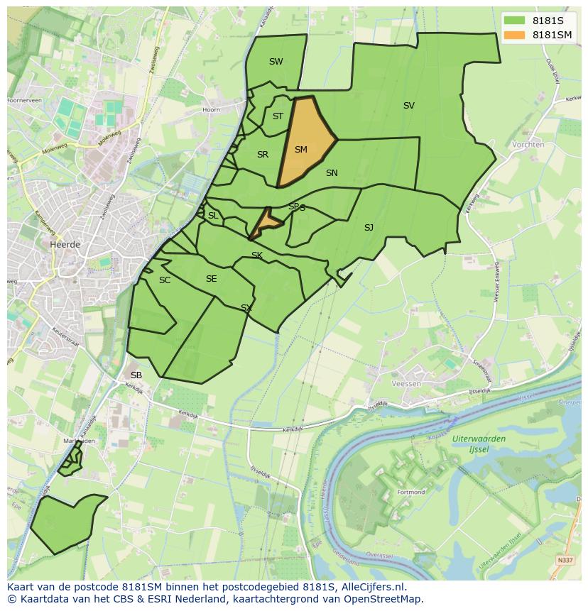 Afbeelding van het postcodegebied 8181 SM op de kaart.