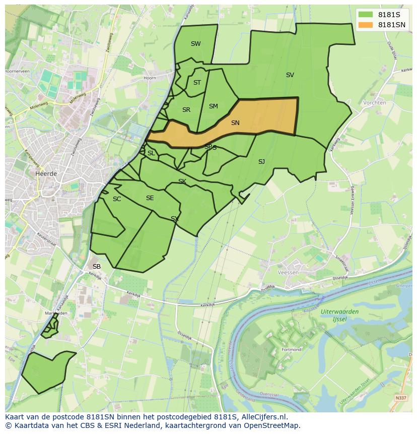 Afbeelding van het postcodegebied 8181 SN op de kaart.