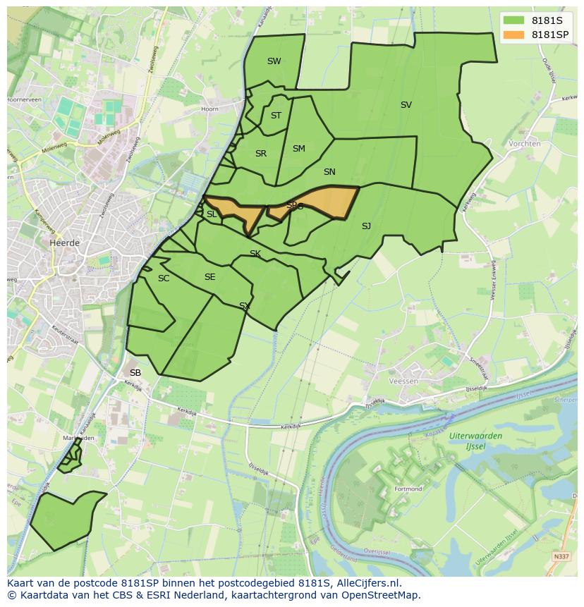 Afbeelding van het postcodegebied 8181 SP op de kaart.
