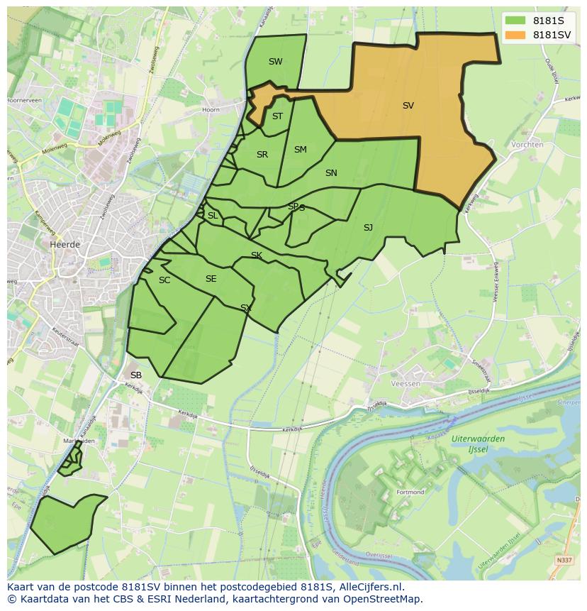 Afbeelding van het postcodegebied 8181 SV op de kaart.