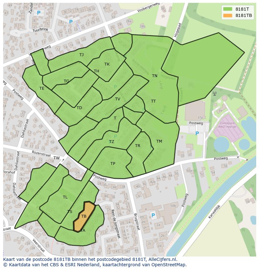 Afbeelding van het postcodegebied 8181 TB op de kaart.