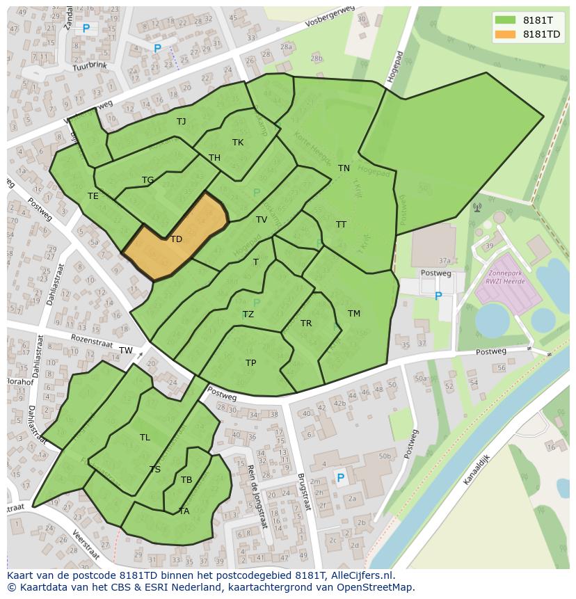 Afbeelding van het postcodegebied 8181 TD op de kaart.