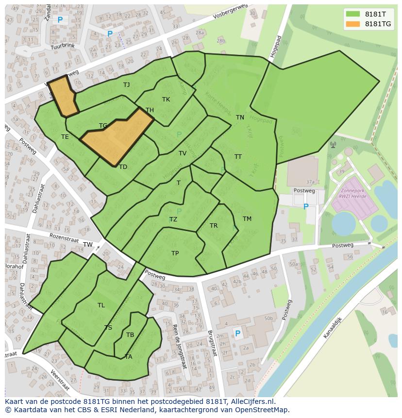 Afbeelding van het postcodegebied 8181 TG op de kaart.