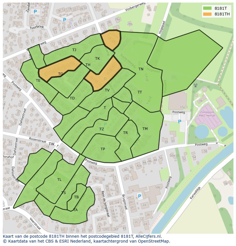 Afbeelding van het postcodegebied 8181 TH op de kaart.