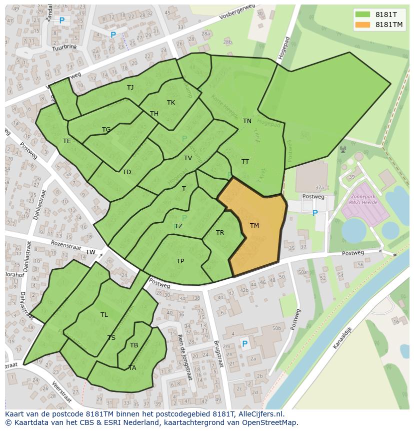 Afbeelding van het postcodegebied 8181 TM op de kaart.