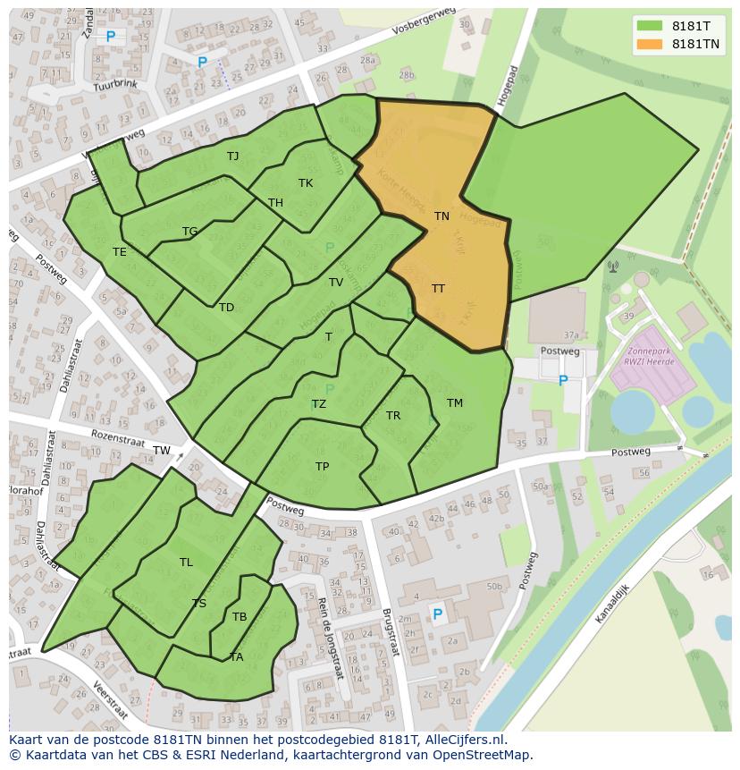 Afbeelding van het postcodegebied 8181 TN op de kaart.