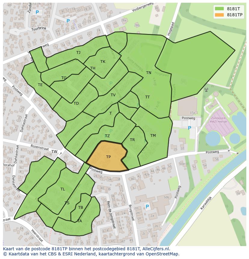 Afbeelding van het postcodegebied 8181 TP op de kaart.