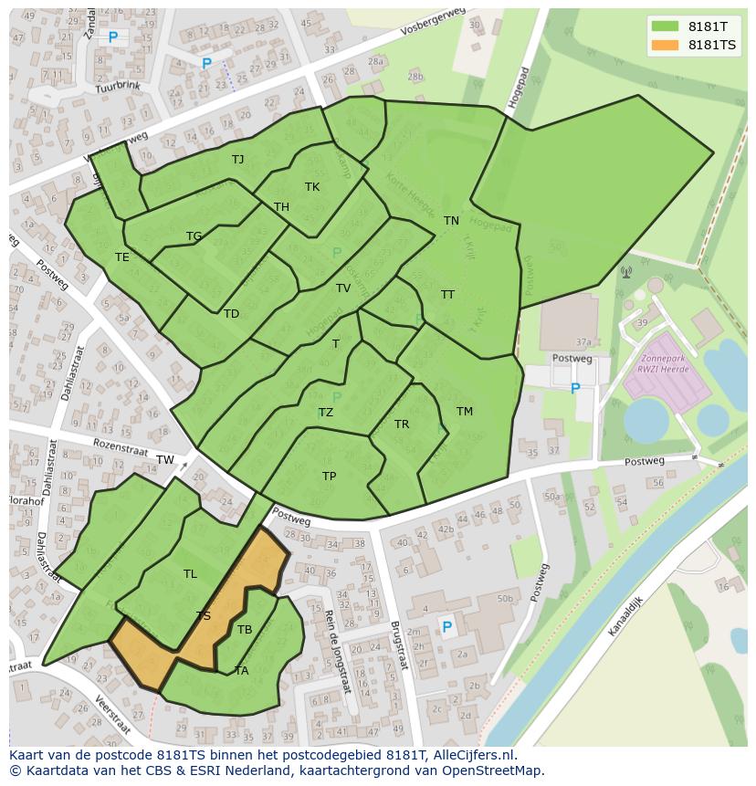 Afbeelding van het postcodegebied 8181 TS op de kaart.