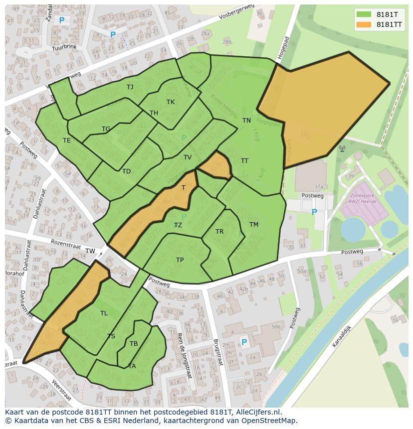 Afbeelding van het postcodegebied 8181 TT op de kaart.