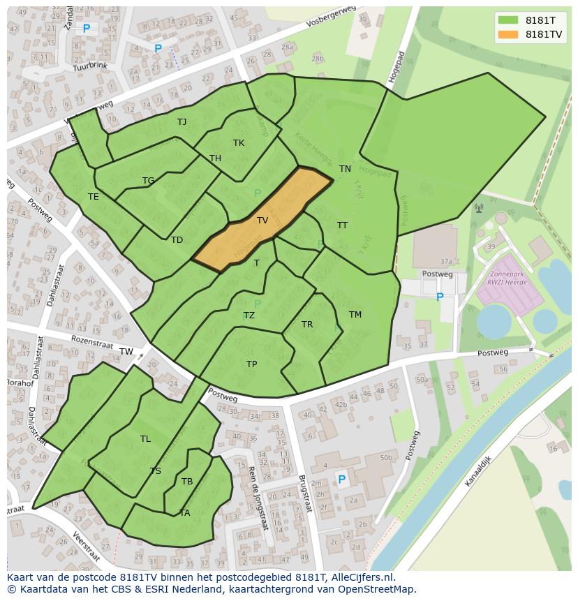 Afbeelding van het postcodegebied 8181 TV op de kaart.