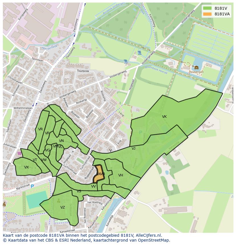 Afbeelding van het postcodegebied 8181 VA op de kaart.