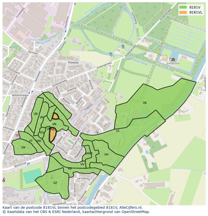 Afbeelding van het postcodegebied 8181 VL op de kaart.
