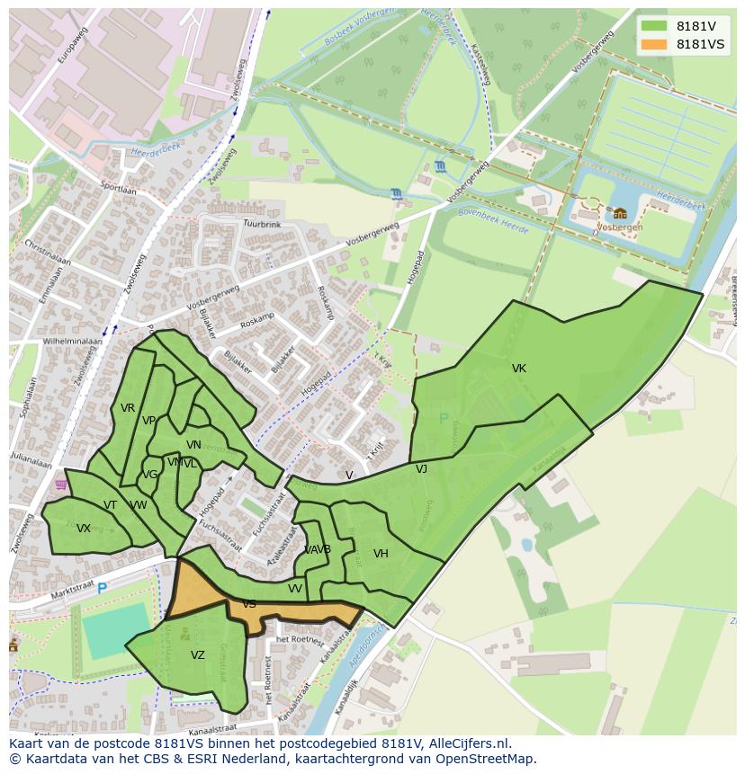 Afbeelding van het postcodegebied 8181 VS op de kaart.